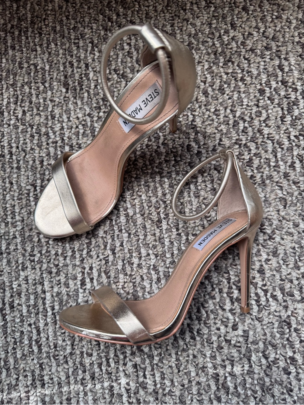 Steve Madden Metallic Gold Ankle-Strap Stilettos